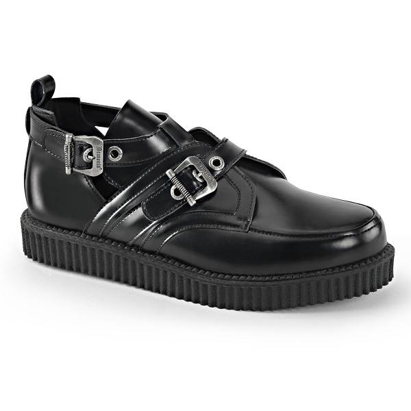 Demonia Men's Creeper-615 Creeper Shoes - Black Leather D0235-16US Clearance